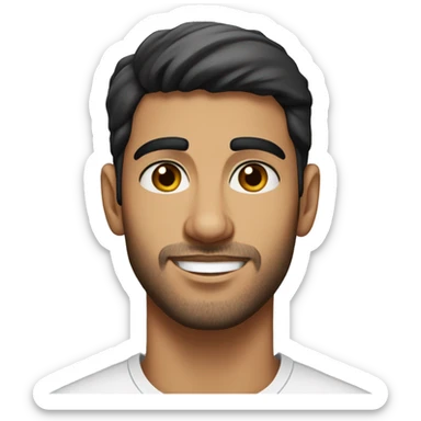 A head and shoulders shot of a 22 year old Arab man, with short black hair, with stubble facial hair,   with brown eyes wearing a t-shirt. sticker