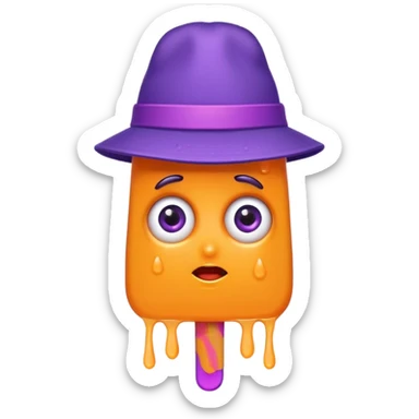 orange popsicle with eyes and purple hat sticker