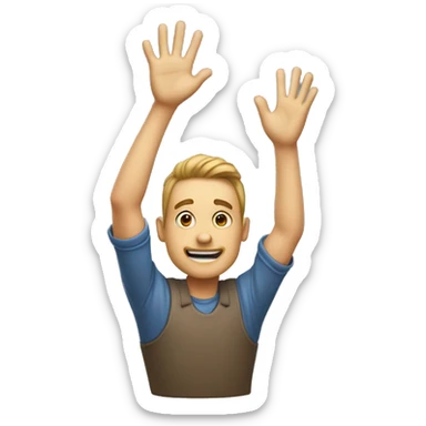 a man going for a high five emphatically from above his head and with an open mouth sticker