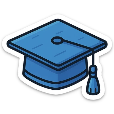 realistic graduation cap in blue tones, authentic details, iconic style, fabric texture, blue tassel, shadow and highlights sticker