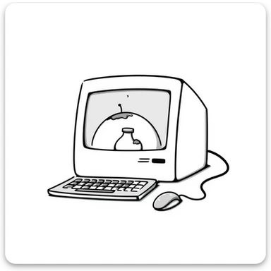 Pixel art style old Macintosh computer, simple monochrome linework sticker