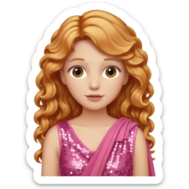 Venus, Goddess of  from Roman Deities with long strawberry blonde wavy hair, pink sequin toga sticker