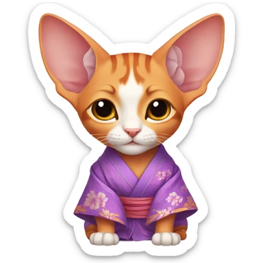 cute orange sphinx kitten in an puple kimono sticker