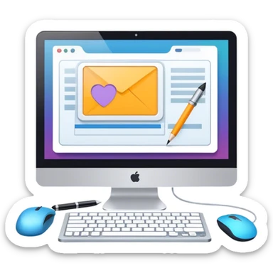 Modern icon for Web Design: computer screen with a website layout, design tools like a mouse and a stilus, web elements such as icons and wireframes. Transparent background. sticker