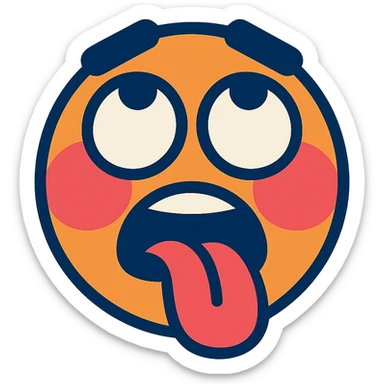 vibrant toon style blushing face with eyes rolled up and tongue out sticker