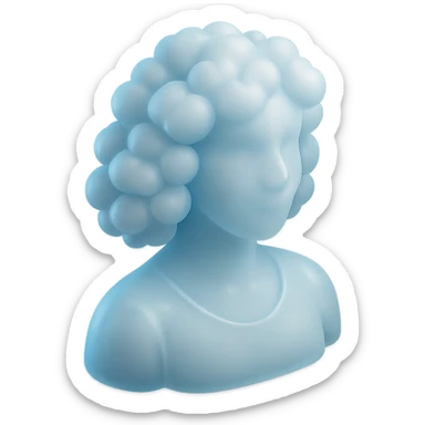 person looking straight, composed entirely of bright, puffy clouds, shoulder length, matte glass style sticker