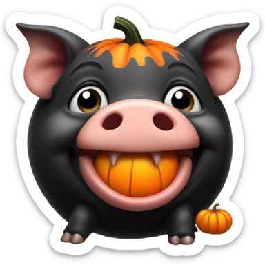 cute baby black pig biting pumpkin sticker