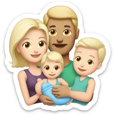 Blonde short hair mom and brunette dad with newborn baby girl  sticker