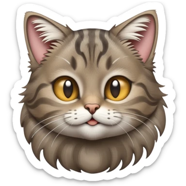 cinematic-[grey brown tabby cat]-realistic-emoji,-tail-curled-playfully-around-its-paws,-head-tilted-dramatically,-scruffy-[grey]-fur,-simplified-yet-realistic-focused-features,-highly-detailed,-glowing-with-an-almost-sarcastic-glow sticker