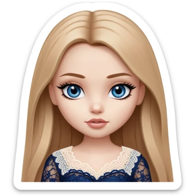 pretty bratz girl, long straight light brown hair, dark blue eyes, black eyeliner, pale skin, light girly lace clothes sticker
