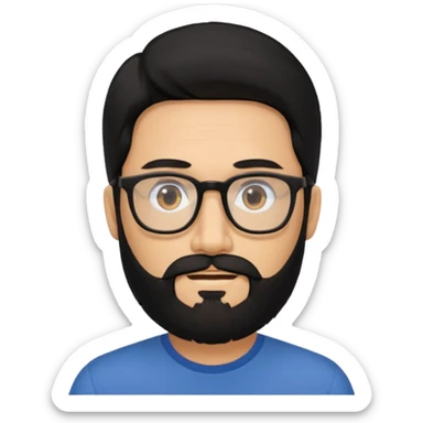 man with long black hair and beard and eyeglasses sticker