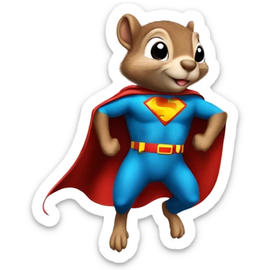 Squirrel as a superhero wearing a cape flying like Mighty Mouse with an “S” like Superman on his chest  sticker