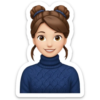 Chica blanca, pelo castaño muy largo pelo recogido en unos mondongos, jersey de invierno iniqui de cuello vuelto sin coletas sticker