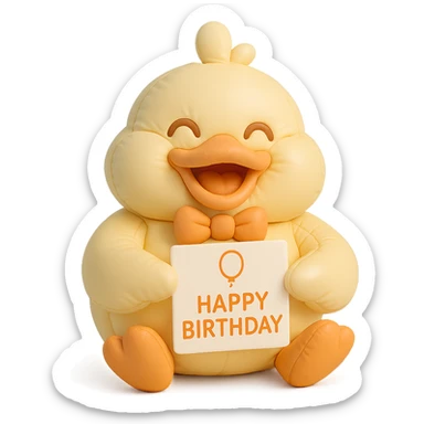 laughing duck with bowtie holding birthday card sticker