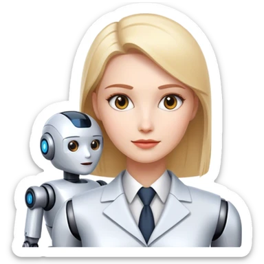 Female Business manager and supporting AI robot sticker