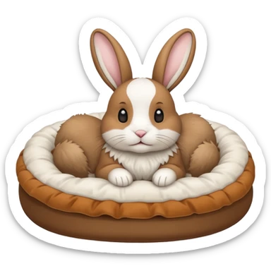 white pet bed with rabbit in it brown an white rabbit sticker