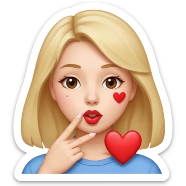 Emoji, girl's face blowing a kiss, puckered lips, small heart sticker