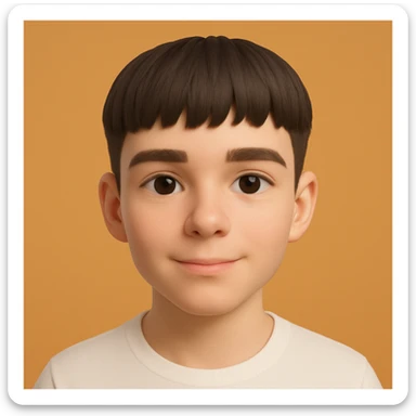 this image in 3d-emoji style, neutral or happy expression, slimmer face, wearing a white shirt sticker