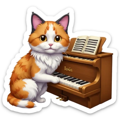calico cat play piano, portrait sticker