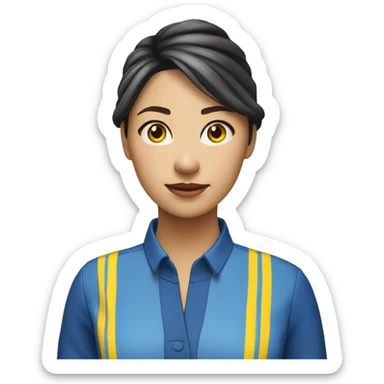 Ikea coworker in yellow and blue stripe uniform asian woman hair tied  sticker