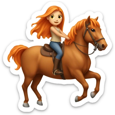 Tan girl with long orange hair riding a horse sticker