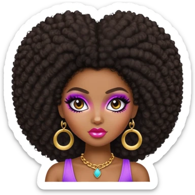 pretty bratz baddie, dark skin, afro hair sticker