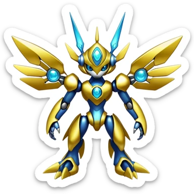 Shiny Futuristic Fakemon-Pokemon-Digimon-Spectrobes-fusion, full body sticker
