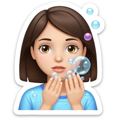 brunette girl washing her face with bubbles sticker