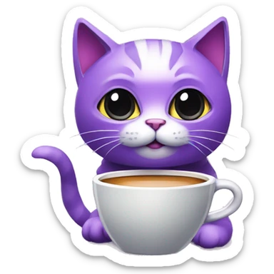 Cute purple hoverpetcat in spaceship with a cup of coffee by it's hand  sticker