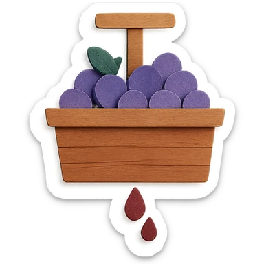 icon representing the 'crushing' step in wine making process, paper craft style sticker