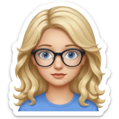 Fille 20ans qui a des cheveux long et blond et wavy avec des lunettes et des yeux bleu- gris avec du mascara sur les yeux sticker