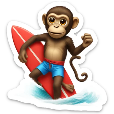Monkey with a red bandana riding a surfboard  sticker