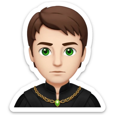 Iago from Otello with white skin, green eyes, brown hair, black outfit sticker