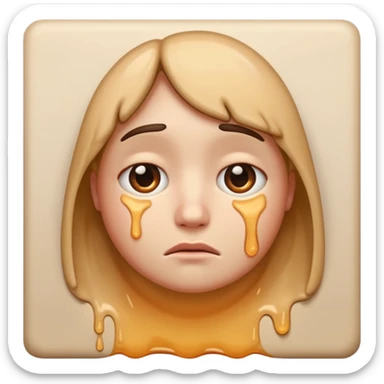 If you are familiar with the Melting Face Emoji, please, generate an emoji with that same face but sad. I don't want the face to be smiling, but sad. Also, the face should be leaning against a wall sticker