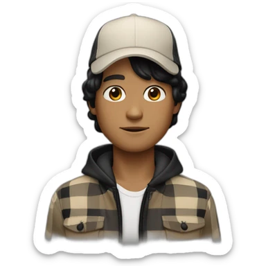 guy with white skin burberry cap and black mid-length hair sticker