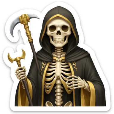 skeleton grim reaper in a gold with scythe sticker