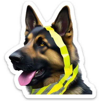 .Zombie_ Vaporwave black holographic oilslick zombie German shepherd dog yellow caution tape graffiti neon yellow stripes sticker