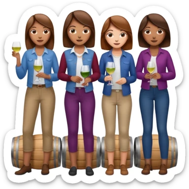 Make a photo of 5 project managers, specifically 3 girls with brown hair and 2 boys, that are making project for improvement of the winery sticker