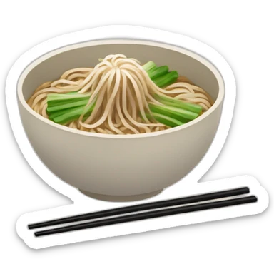 bowl of japanese buckwheat soba noodles with two chopsticks and spring onions sticker
