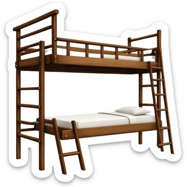 wooden cabin bed with ladder sticker