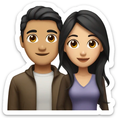 Asian man with brown hair and medium length black hair and Latina woman with long brown highlighted hair  and brown eyes together in love sticker