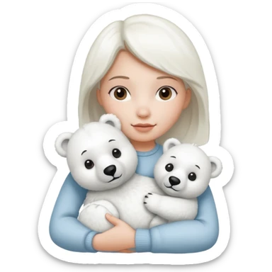 Girl holding polar bear toy sticker