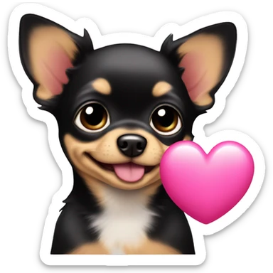 black & tan chihuahua puppy with a pink heart sticker