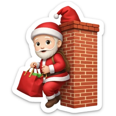 baby Santa Claus is carrying a bag of presents and climbing down the chimney. sticker