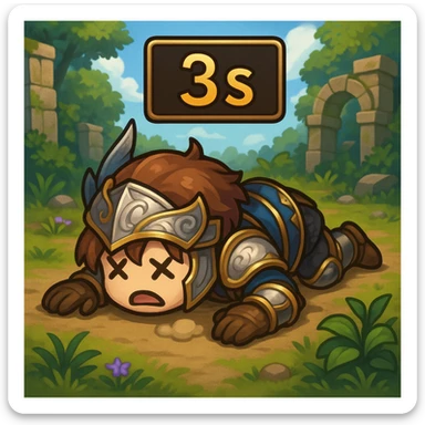 Black Desert Online emoji of a character lying face down with a respawn timer above, in the game's fantasy style, with a lighthearted tone sticker