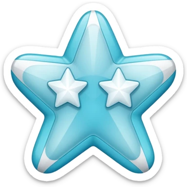 Create a simple, modern verification badge icon. The badge should have a soft, rounded star-like shape with two halves—one light cyan and one light blue—split vertically. In the center, include a bold white checkmark. sticker