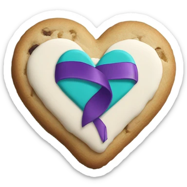 Purple teal Suicide awareness ribbon on heart cookie sticker