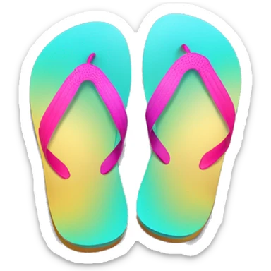 Realistic metallic gold ,hot pink and dark turquoise gradient pair of summer flip flops isolated. sticker