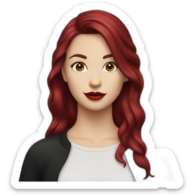 a white girl burgundy hair red lips in a black T-shirt sticker