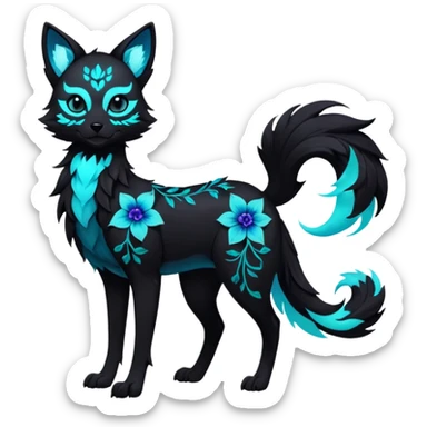 Multicolored gloomy glowing bioluminescent dark edgy gothic spooky cool badass pretty cool elegant realistic floral exotic Falvie-Fionbri-fursona, full body sticker